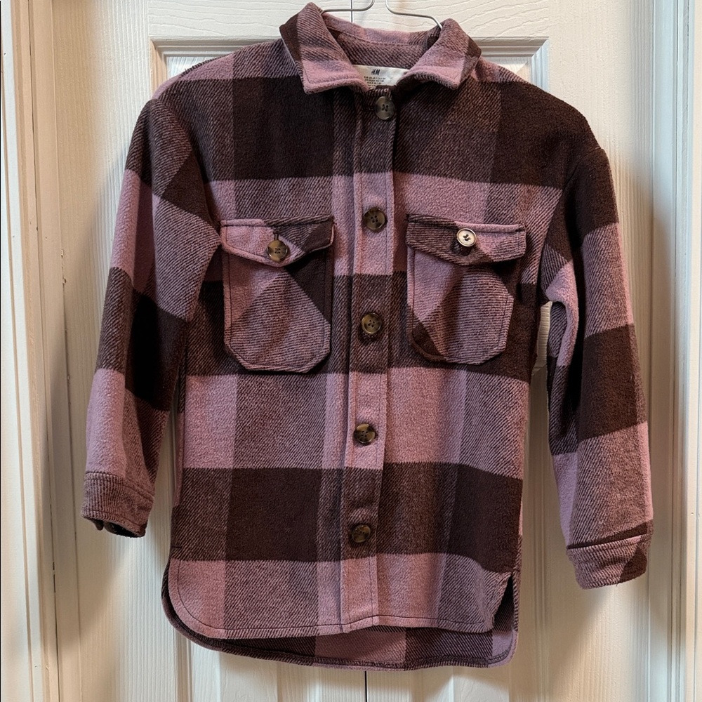 H&M kids Plaid Shacket in Purple and Brown